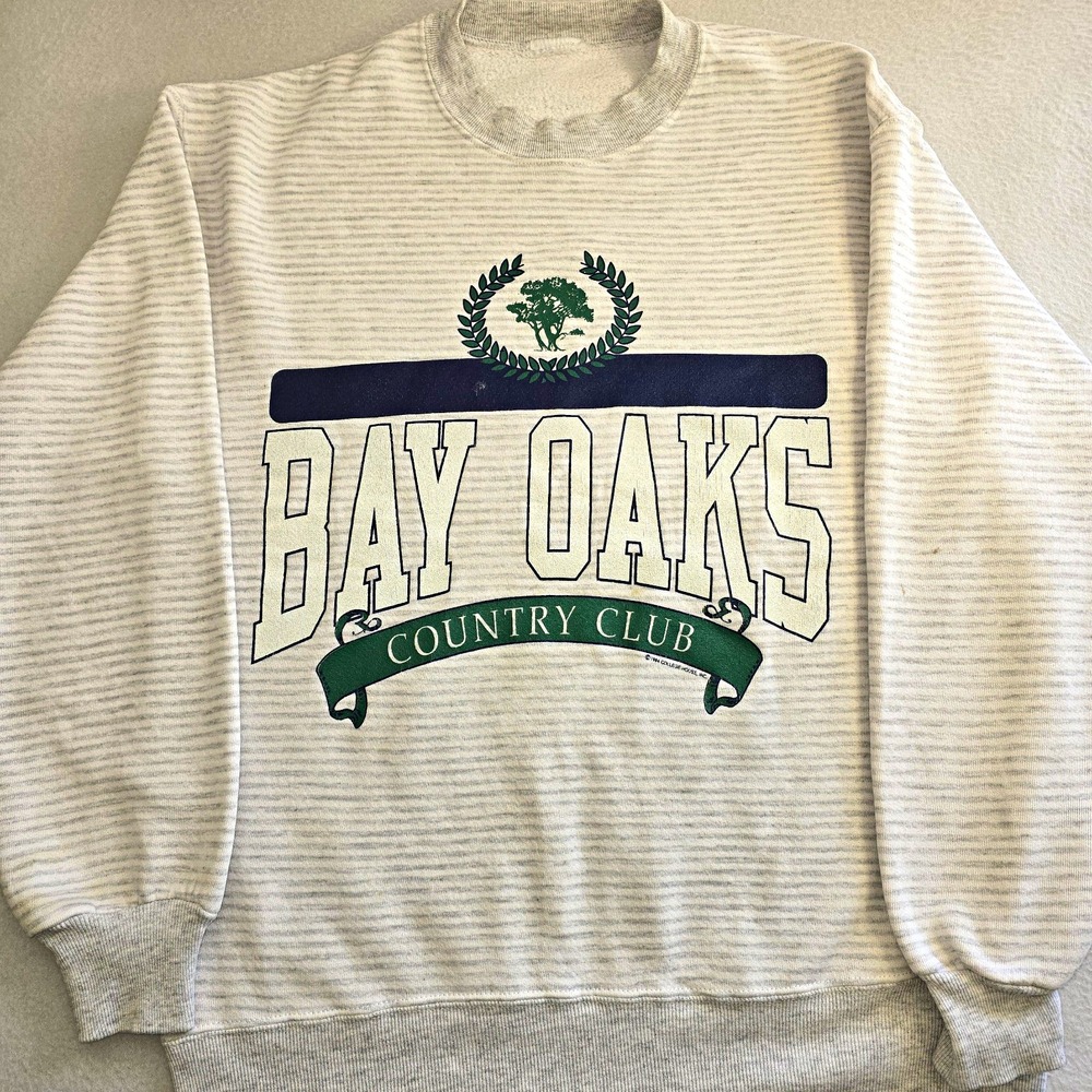 VTG 90s Bay Oaks Country Club Striped Sweatshirt Small Gorpcore Indie Prep Crew.